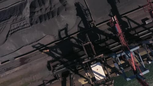 Aerial View From the Drone Flying Over Sea Port Tanker Ship and Railways