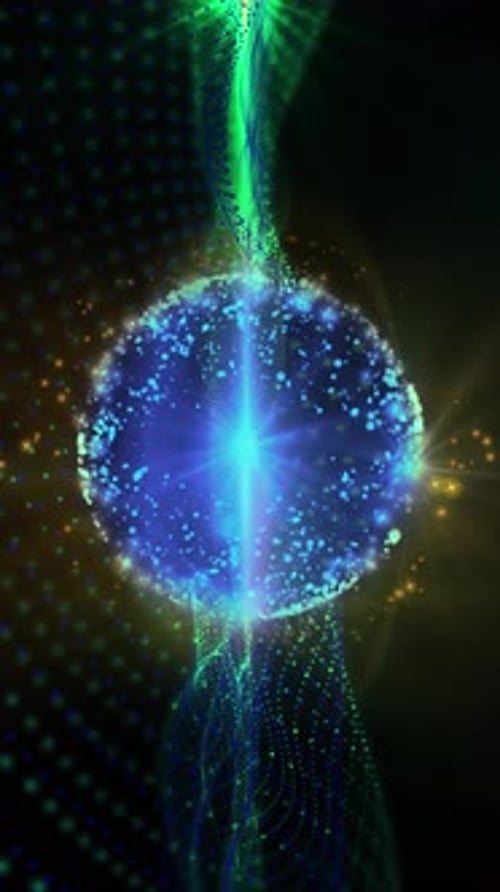 Abstract Glowing Particle Sphere Digital Energy Flow Vertical Background
