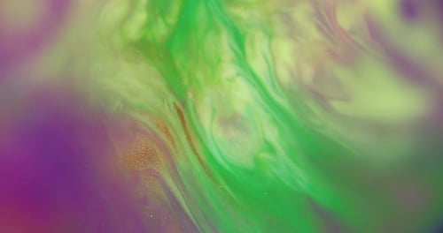 Abstract Green and Gold Paint Swirling