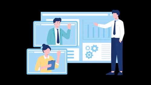 Büromitarbeiter diskutieren über Online-Animation HD auf Alpha