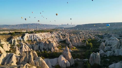 Aerial View of Cappadocia with Hot Air Balloons