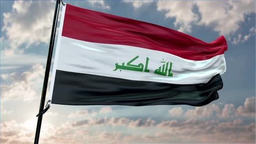Hintergrund mit irakischer Flagge, realistisches Winken im Wind, 4K