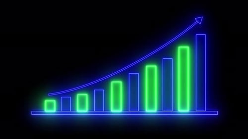 Neon Bar Chart with Upward Trend Arrow Animation