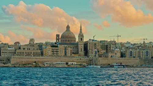 View of Valletta's of Capital City of Malta Marsamxett Harbour with the View on Valletta Saint Paul