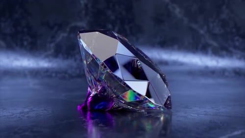 El gran diamante se convierte en tela de neón azul en el suelo