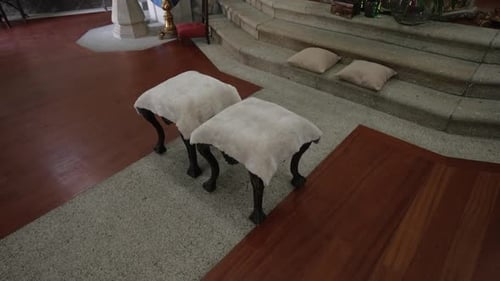 Ornate Stools with Soft Cushions Indoor Arrangement