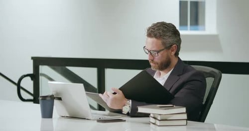 Business Man Entrepreneur Startup Owner in Modern Office Occupation Person in Work Space Business