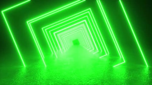 Glowing Green Lights in Long Tunnel