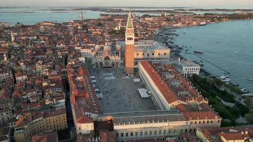 Venice City Aerial View of St Mark's Square Basilica and Doge's Palace Italy