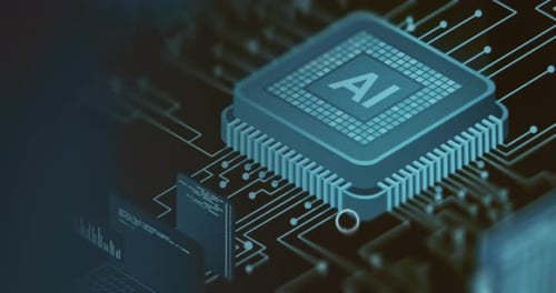 KI-Chip-Mikrochip auf einer Leiterplatte