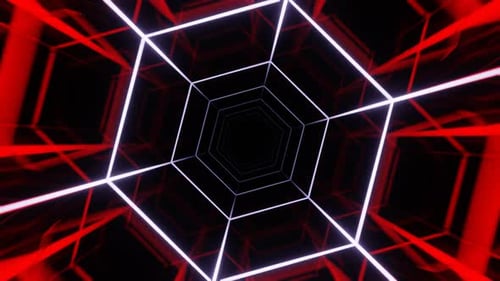 White and Red Hexagon Sci-Fi Tunnel Background Loop Animation in 1080HD