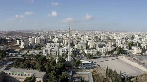 Minarett mit dem Goldenen Moscheenturm in Jerusalem, Luftaufnahme