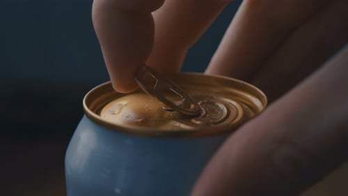 Opening Unmarked Soda Can of Fizzy Cola with Sound