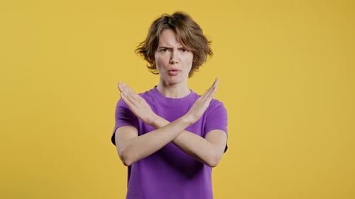 No Never Young Woman Rejecting Gesture Stop Crossing Hands Ban Timeout