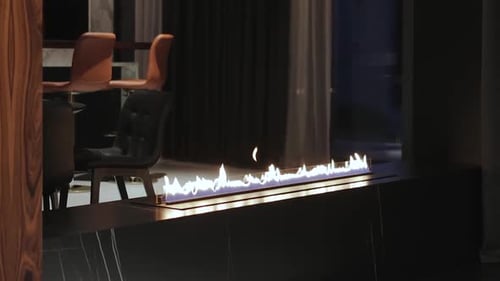 Modern Fireplace Glows in Stylish Indoor Setting