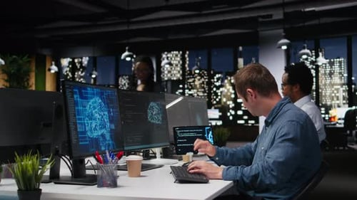Software Developer in Office Analyzing Machine Learning Algorithms