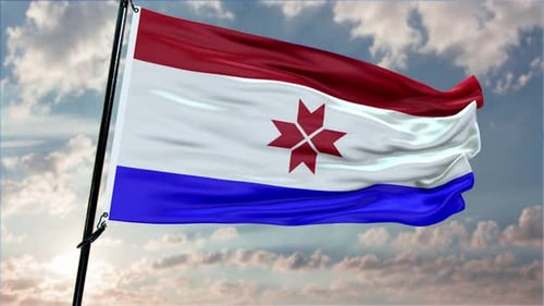 Flag of Mordovia Waving Seamlessly Against a Cloudy Sky