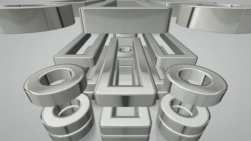 Hintergrund mit Stapeln silberner Formen, Figuren, Reflexion, exklusiv, 3D-Render