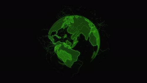 Digitale Technologie: Erde, Planet, Globus mit leuchtenden Kontinenten. Bewegte Grafiken
