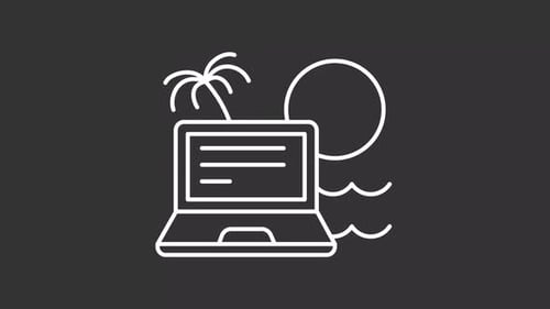 Animated Laptop and Travel Icon in Flat Design Style