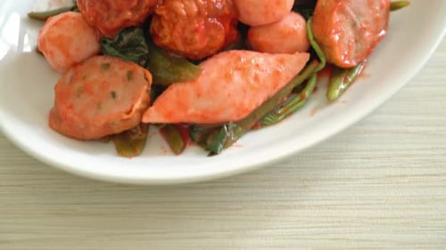 Stir Fried Fish Balls with Yentafo Sauce - Asian food style