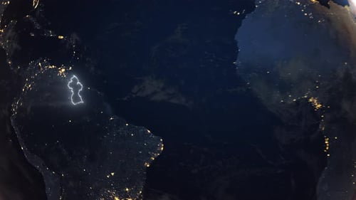 Realistic Earth Orbit and Zoom Glowing Borders Guyana