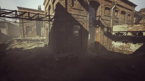 Abandoned Old Building with Rusty Iron Constructions