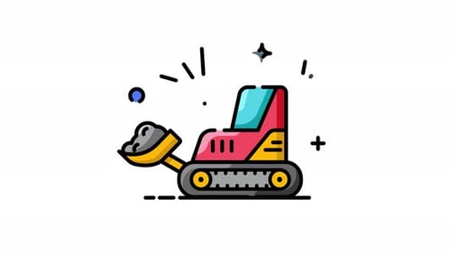 Flat Design Animated Bulldozer Digging and Moving Earth