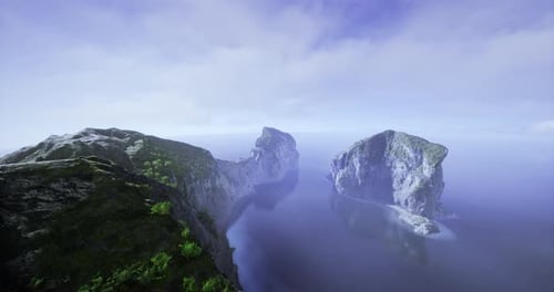 View of Rocky Islands Surrounded By Calm Waters Under a Cloudy Sky