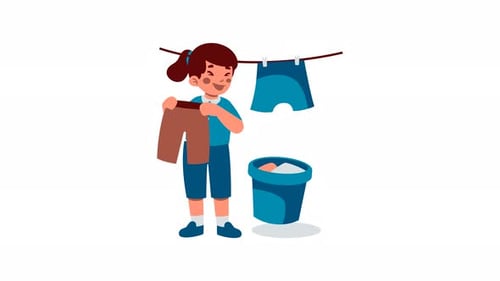 Girl Hanging Clothes Laundry