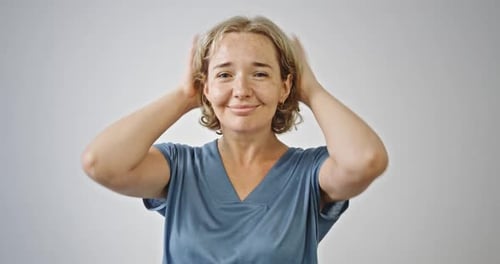 Smiling Woman Posing in Studio Portrait