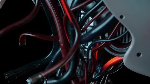 Complex Network of Illuminated Technological Cables Artificial Intelligence Data Stream Connection D