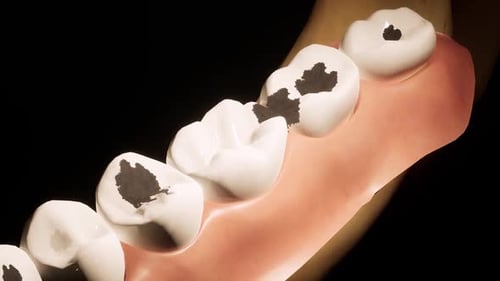 Modèle dentaire montrant des caries et des caries