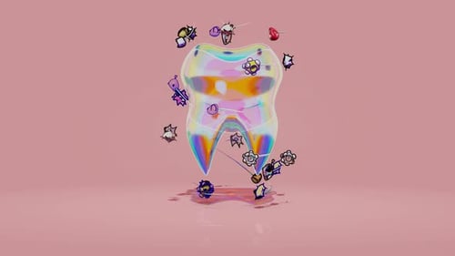 Conceptual 3D animation of a tooth and bacteria