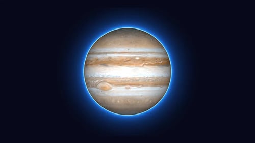 Glowing Jupiter planet, Jupiter planet rotating his own axis, Front view of rotating Jupiter. 1474