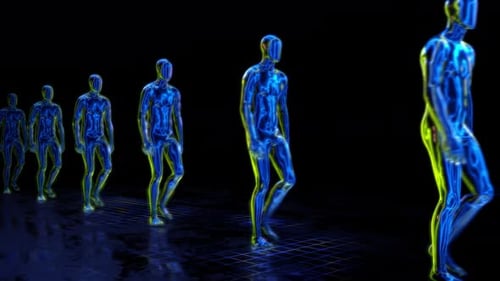 Abstract Neon Walking Human Figures Loop