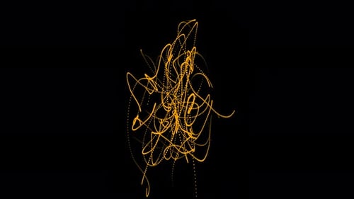 Goldfarbe, Wellenlinien, Partikel, Netzwerkverbindung, digitale Bewegung, schwarzer Hintergrund