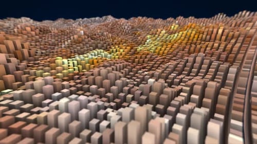 Abstrakte braune Landschaft mit futuristischen Rechtecken und bewegtem Wellenhintergrund