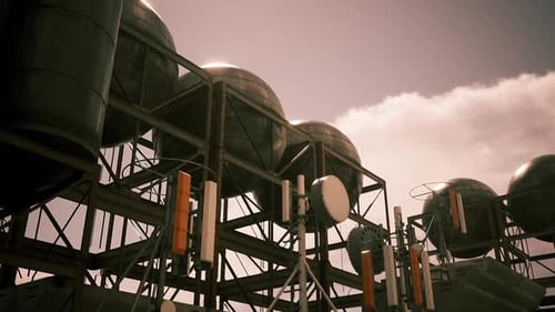 Structures et équipements industriels sous un ciel nuageux pendant la journée