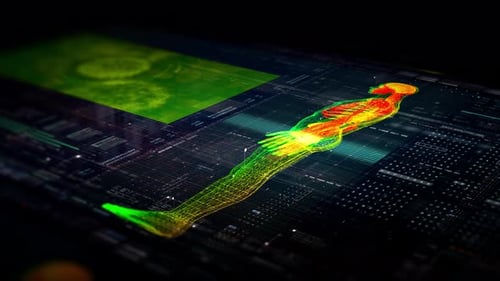 Futuristic Human Body Scan with Medical Data Display Animation