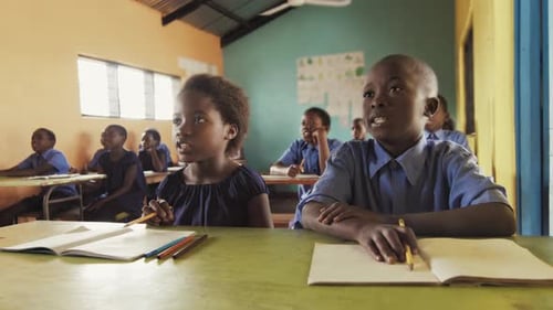 Front View of Classroom of African Students , in a Lesson,