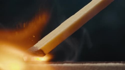Matchstick Match with Fire Macro Close Up Probe Lens Firing Smoking