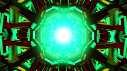 Neon Green Kaleidoscopic Tunnel VJ Loop with Glowing Core and Rotating Geometry