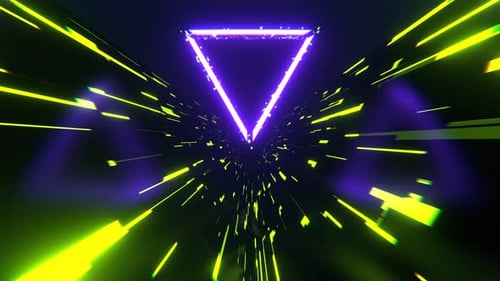 Light Green And Purple Triangle Strobe Neon Futuristic Corridor Background Vj Loop I 4K