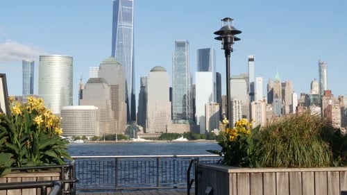 New York City Manhattan Downtown Financial District Skyline New Jersey Exchange Place United States