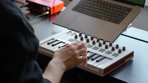 Playing a Small Keyboard, Music, Laptop