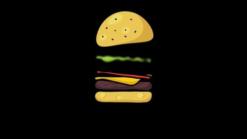 Burger Jumping Ingredients On Alpha Channel