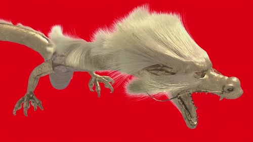 Animated Golden Chinese Dragon with Roaring Mouth on Red