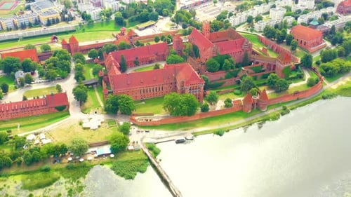 Malbork,Poland.Aerial 4K video from drone to Medieval Malbork ( Zamek w Maborku, Ordensburg Marienbu