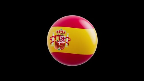 Animation der Flagge des Landes „Spanien“, stilisiert als Kugel. Alpha-Kanal